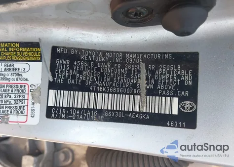 2006 Toyota Avalon Xls из США, поврежденный, VIN 4T1BK36B96U078688